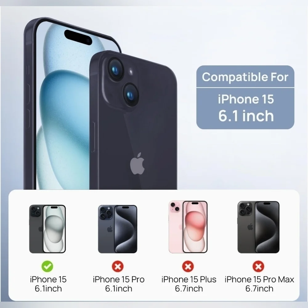 5 in 1 for iPhone 15 Case, with 2 Tempered Glass Screen Protector + 2 Camera Len